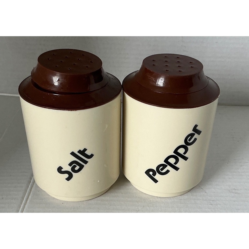 Dawn Vintage Salt and Pepper Shakers Plastic Cream Brown Mid Century Retro Set